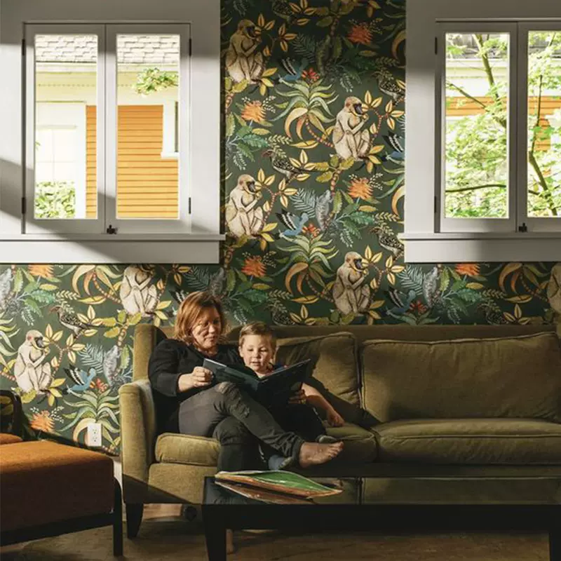 英國原裝進口壁紙科恩森109 1001 1002 1003猴子吃桃網紅壁紙