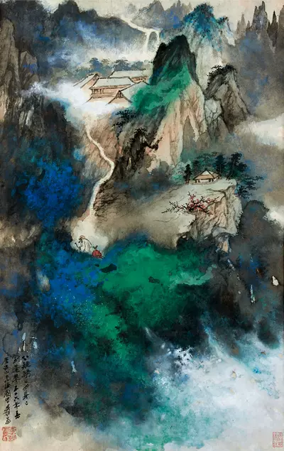 張大千国画“竹林七賢”骨董山水画 張大千国画“竹林七賢”骨董山水画