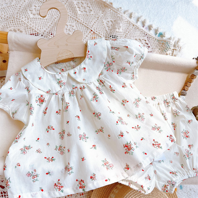 Ins style baby girl sweet summer suit lapel Korean style baby doll ...