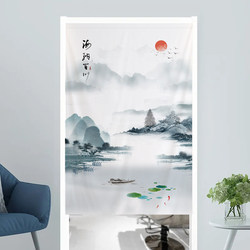 No-Drill Fabric Door Curtain, Landscape Painting Style Curtain, Bedroom Living Room Partition Curtain, Home Kitchen Bathroom Curtain