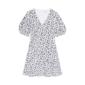 
CLUB MONACO women's V-neck high waist printed puff sleeve temperament short dress