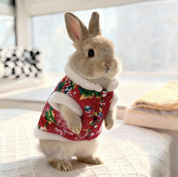 Rabbit Clothes with Large Floral Patterns for Autumn and Winter, Warm Cotton Jacket for Kittens, Dwarf Rabbits, Angora Rabbits, Festive New Year Outfit