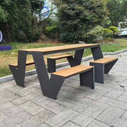 Outdoor Park Combination Tables and Chairs, Scenic Area Public Leisure Table, Integrated Table, Modern Simple Iron Art Stainless Steel Long Table