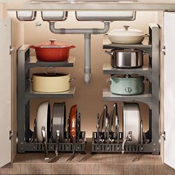 Pot Storage Rack, Pot Holder in the Cabinet, Kitchen Storage Rack, Multi-Layer Household Multi-Functional Under-Sink Rack