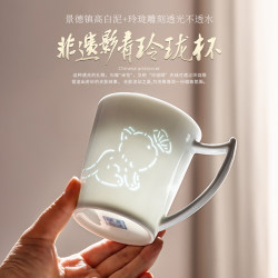Jingdezhen Ceramic Office Tea Cup, Modern and Simple, Household High-White Clay Exquisite Porcelain Mug, Cute Drinking Cup