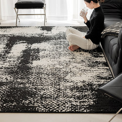 Waterproof and Stain-Resistant Diatomaceous Earth Carpet for Living Room and Bedroom, Black and White Abstract Cloakroom High-End Italian Minimalist Coffee Table Rug