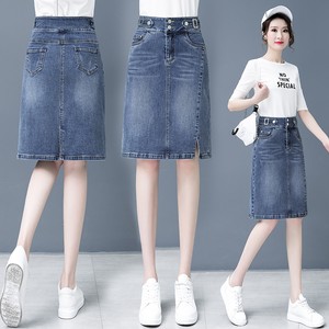 
Denim skirt women's short skirt 2025 spring and autumn new high waist slit petite mid-length hip-covering A-line skirt