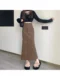 American retro suede skirt high-waisted slim flocking long skirt autumn and winter versatile zippered deerskin velvet fishtail skirt