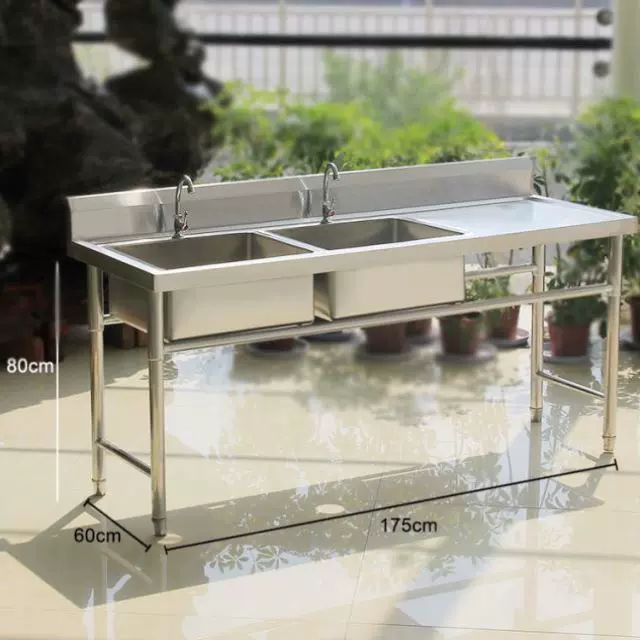 商用不锈钢水槽带平台厨房杀鱼台洗菜盆单槽水池洗