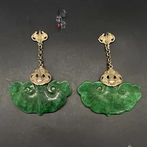 复古藏族苗银镶嵌宝石耳坠耳环玉如意耳钉保真翡翠发簪电影道具I 复古藏族苗银镶嵌宝石耳坠耳环玉如意耳钉发簪电影道具珍藏把玩