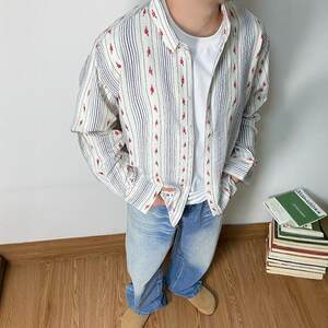 
SAMS [Classic Striped Floral] American Retro Drape Loose Long Sleeve Shirt Men's and Women's Shirt Jacket