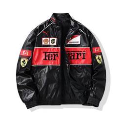 F1 Racing Suit Embroidered Leather Jacket European and American Style Retro American Cycling Jacket Casual Jacket Cycling Jacket Leather Jacket