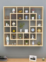 Solid Wood Display Rack Wall-Mounted Storage Cabinet Wooden Grid Shelf Storage Rack Home Display Rack Pine Wood Rack Storage