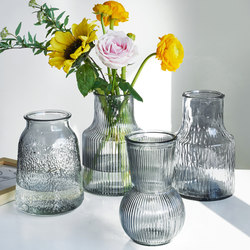 [Two-piece set] Accessible Luxury vase transparent Retro living room flower arrangement flower hydroponic relief Nordic simple glass bottle