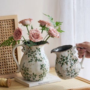 
American country ice crack milk pot ceramic vase pastoral Feng Shui flower arrangement ornament decoration retro creative hand-held