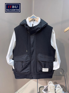 
High-end spliced hooded vest for men spring, autumn and winter 2025 new cotton sleeveless vest men's jacket