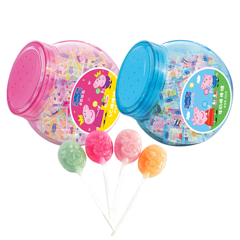 
YiZhi Peppa Pig Lollipops 75 pieces canned mixed fruit flavored milk flavored lollipops cartoon candy snacks