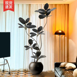 Black Diamond Rubber Tree Artificial Green Plant High-End Light Luxury Living Room Decoration Large Floor-Standing Wabi-Sabi Style Simulated Fake Plant