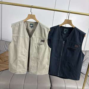 
Exported to North America washed cotton canvas wear-resistant and comfortable autumn men's and women's retro workwear casual vest jacket