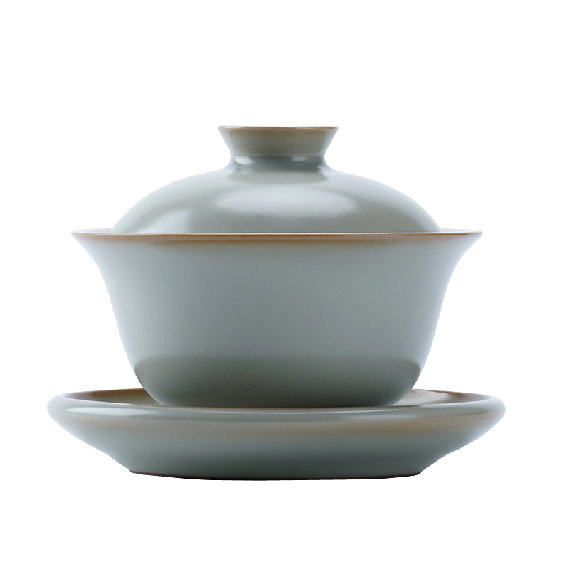 天青色汝窑盖碗单个高端开片可养冰裂釉茶具家用陶瓷三才碗泡茶杯 