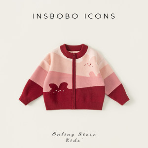 
INSbobo Girls Sweater 2026 Spring New Children's Knitted Cardigan Boys' Tops Baby Good-looking Spring Clothes