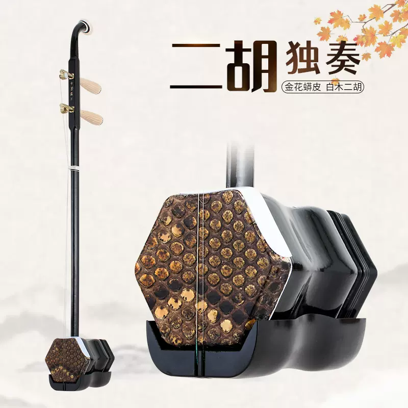 苏州二胡铜轸大鳞片蟒皮白木机械轴六角二胡初学乐器学生灵岩二胡 