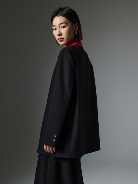 Three-color Lixueleisure high-end minimalist style collarless suit jacket commuting exquisite design top for women