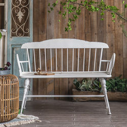 Nordic European-Style Outdoor Wrought Iron Artist's Table and Chair Set, Balcony Garden Chair, White Long Bench, Backrest Sofa Chair, Stool