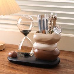 Fortune-Turning Pen Holder with Magnetic Hourglass Ornament, Light Luxury High-End Office Desk Decoration, Healing and Stress-Relieving Birthday Gift