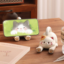 Cute Cat Phone Stand Ornament for Office Desk, Workstation Decoration, Mood Stabilizing Artifact, Creative Birthday Gift