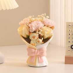 Cute Cat Vase Ornament Mother's Day Carnation Eternal Flower Bouquet with a Unique Design, Niche Birthday Gift for Mom