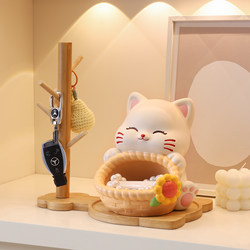 Cute Lucky Cat Figurine for Entryway Key Storage, Cream-Style Home Decor, Living Room Desktop Decoration Gift