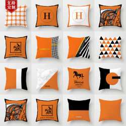 Nordic Orange Sofa Cushion Warm Color Simple Cushion Orange-Red Geometric Cushion Orange Modern American Style Backrest Cover