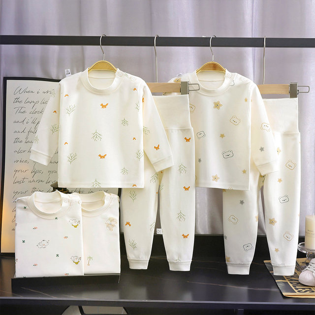 Baby pure cotton autumn clothes suit for boys and girls Midi home clothes pajamas can be opened in infants and toddlers high-waist belly protection pants