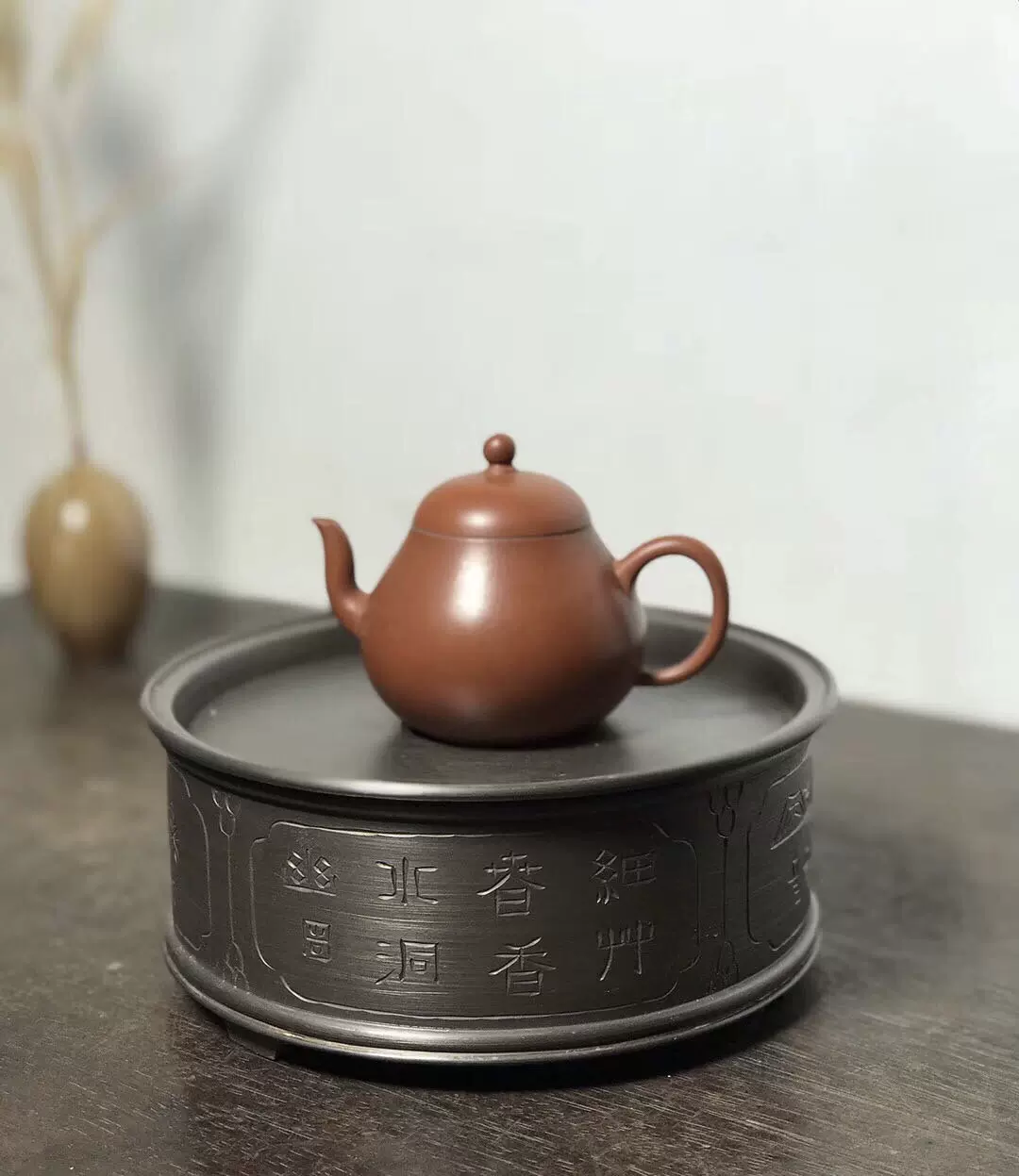 潮州功夫茶具潮阳真料点铜手工海棠长方金属锡茶盘中式壶承-Taobao