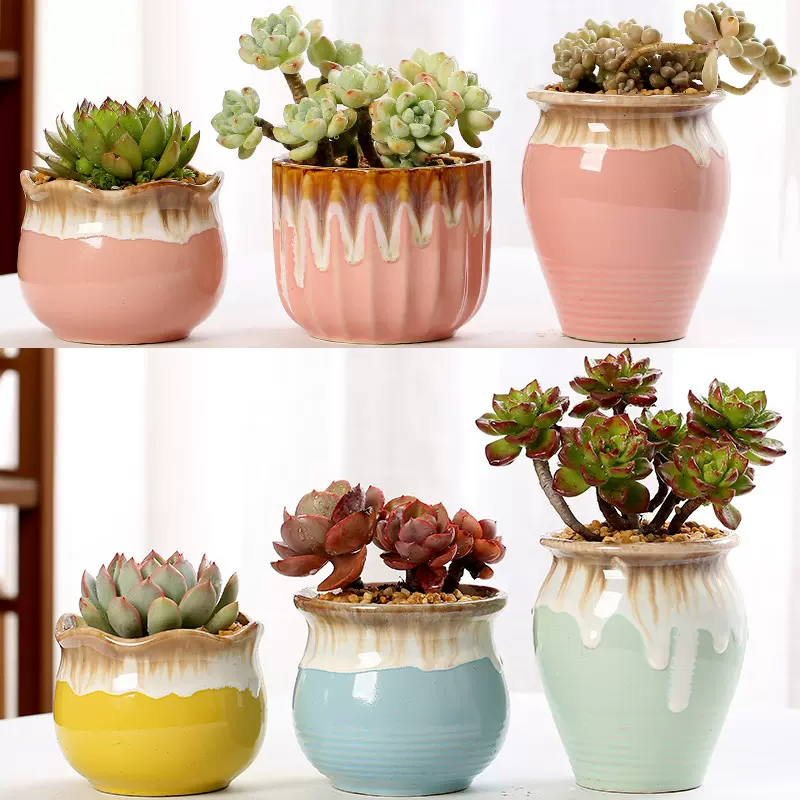知福宝少女心系列粉色花盆手绘多肉花盆多肉植物容器