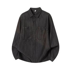 
American heavyweight imitation denim shirt men's long-sleeved spring retro workwear pocket shirt lapel jacket price control 11