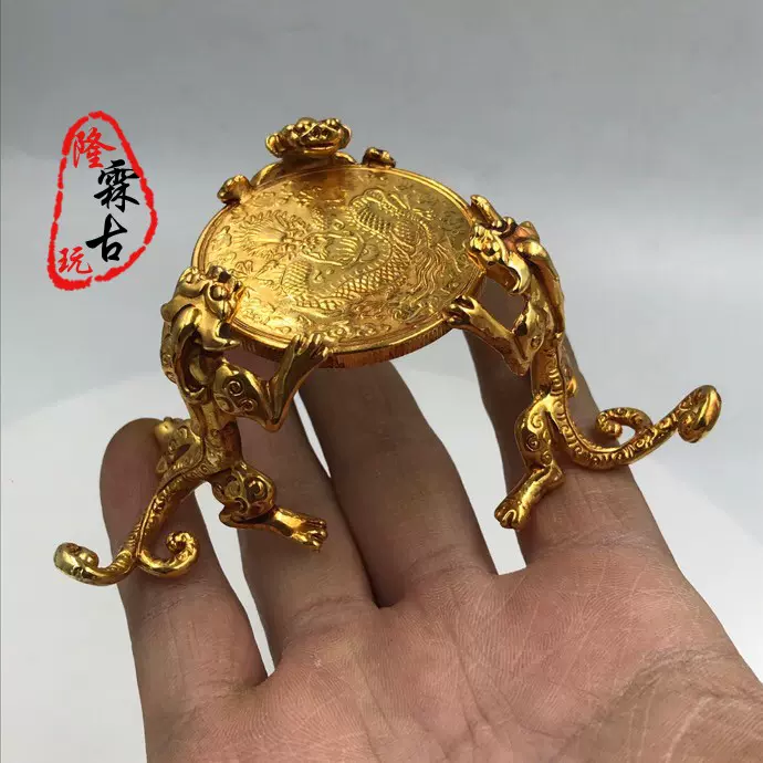 仿古做舊純銅黃銅鎏金螭龍燭臺銅器貔貅燭臺蓋置銅器小擺件-Taobao