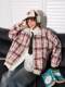 Afraid of trouble American retro two-sided stand-up collar jacket for women 2025 spring plaid versatile workwear couple jacket