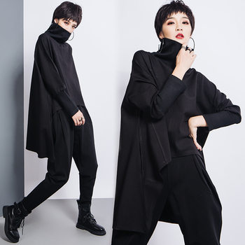 Original design irregular turtleneck casual sweatshirt for women 2025 autumn and winter large size front short back long personality pullover