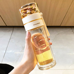 Tea and Water Separation Tea Cup for Women, Double-Layer Glass Water Cup, Insulated, Portable Tea Cup for Women, Personal Use for Men