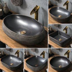 Ceramic Countertop Basin, Vintage Art Washbasin, Bathroom Household Washbasin, Balcony Washbasin, Black Single Basin