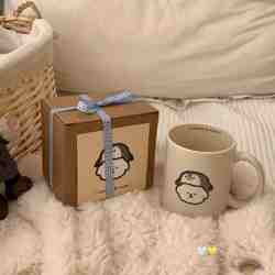 Cream Penguin Kitten Puppy Ceramic Mug ins Style Household Drinking Cup with Lid Girly Gift