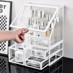 Cosmetic Storage Box Desktop Dust-Proof with Lid Large Capacity Transparent Glass Dressing Table Skin Care Lipstick Makeup Box