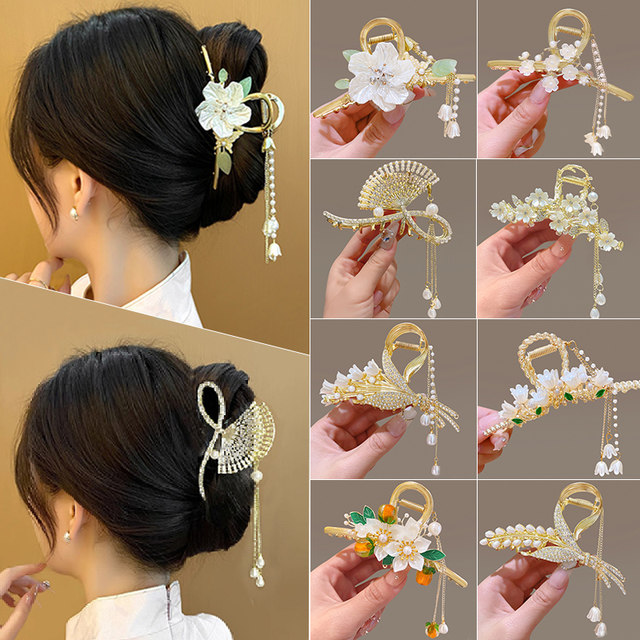 Ancient style Hanfu tassel hair clip for women with big shark clip horse face skirt accessories grab clip hairpin headgear