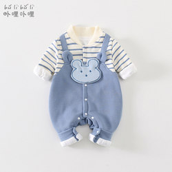 Super Cute Baby Clothes, Autumn Outing Clothes, Cute Long-Sleeved Double-Layered Newborn Jumpsuit for Boys, Suitable for Spring and Autumn