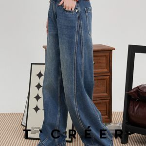 
TCREER [莼记] Autumn and winter high-end fashion street trend jeans for women
