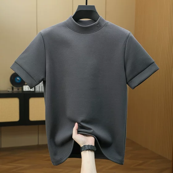 
New spring and summer base shirt for men's half-high neck solid color T-shirt simple and versatile casual short-sleeved men's inner sweatshirt