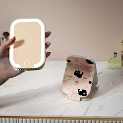 Portable High-Definition Foldableing Mini Makeup Mirror with Led Light Internet Celebrity Student Dormitory Cartoon Small Mirror ins