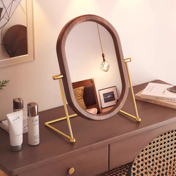 Light Luxury Retro Solid Wood Makeup Mirror for Home Use, Oval Desktop Vanity Mirror, Cloud-Shaped Tabletop High-Definition Distortion-Free Decorative Mirror